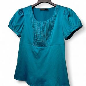The Limited Teal Pleated Blouse preppy Y2K whimsy